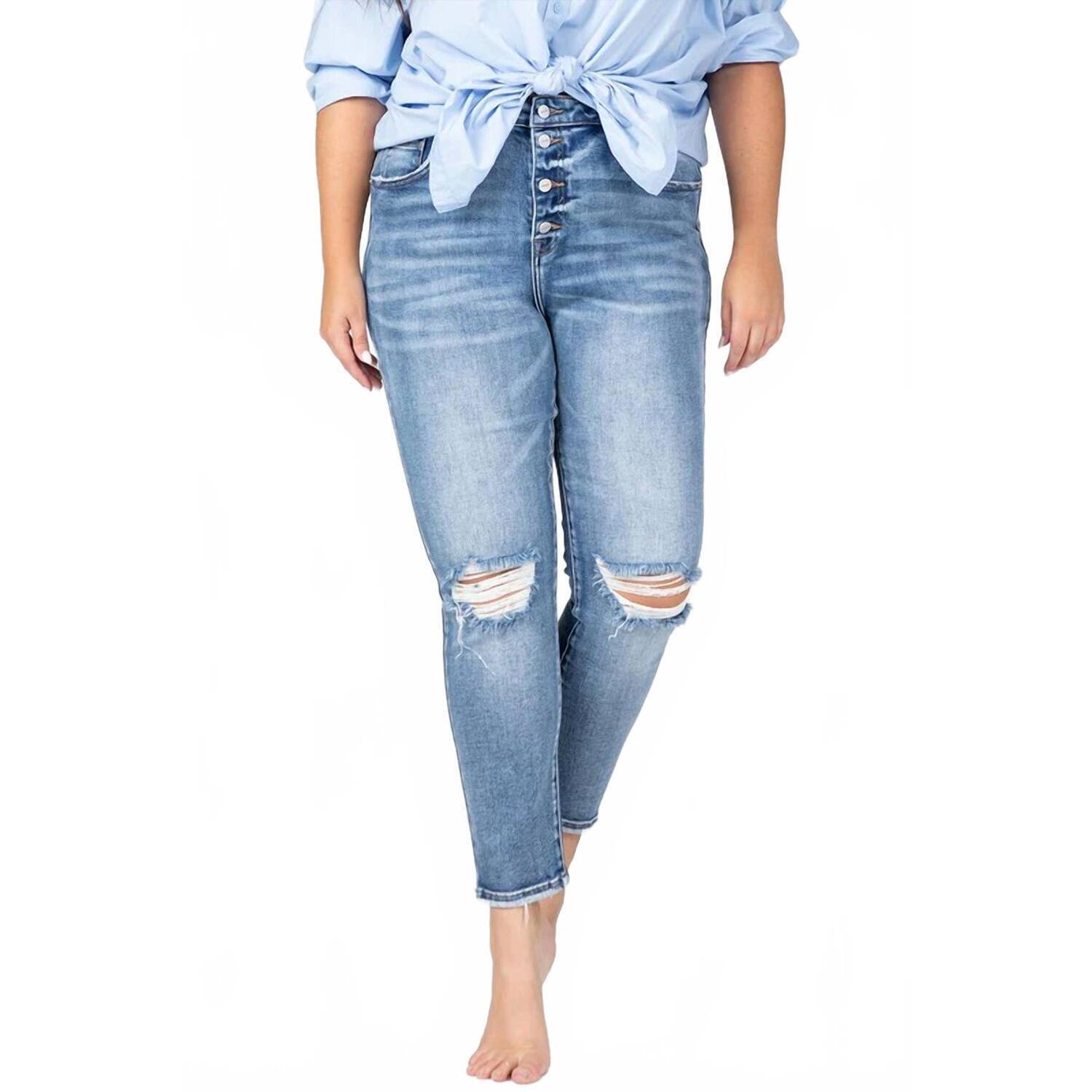 New Ceros High Rise Distress Crop Skinny Jean - Curvy In Blue Denim